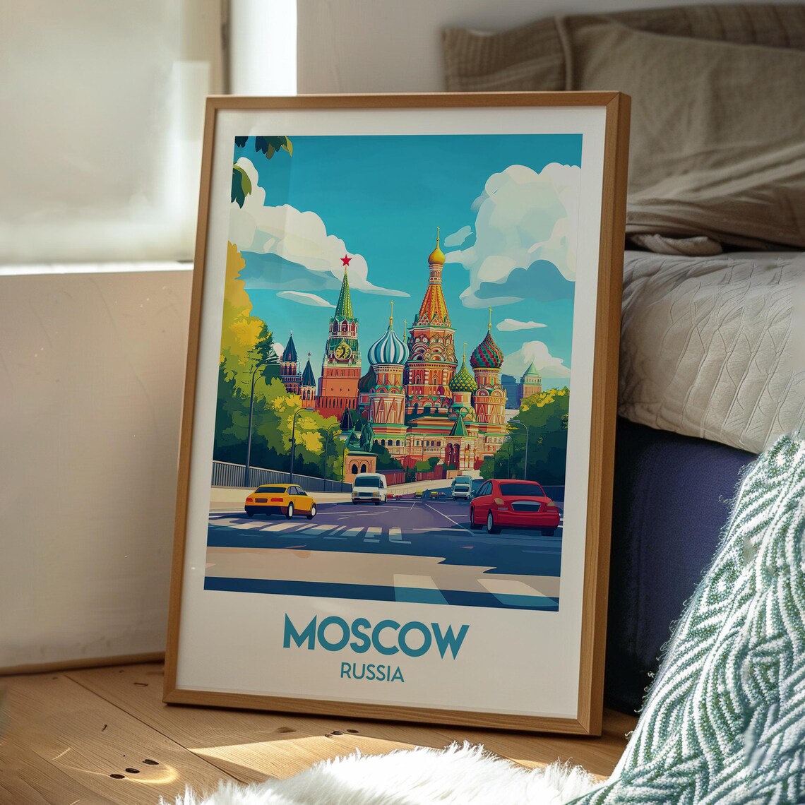 Moscow Russia Saint Basil Cathedral Kremlin Street Vintage Travel Art Poster - Image 3
