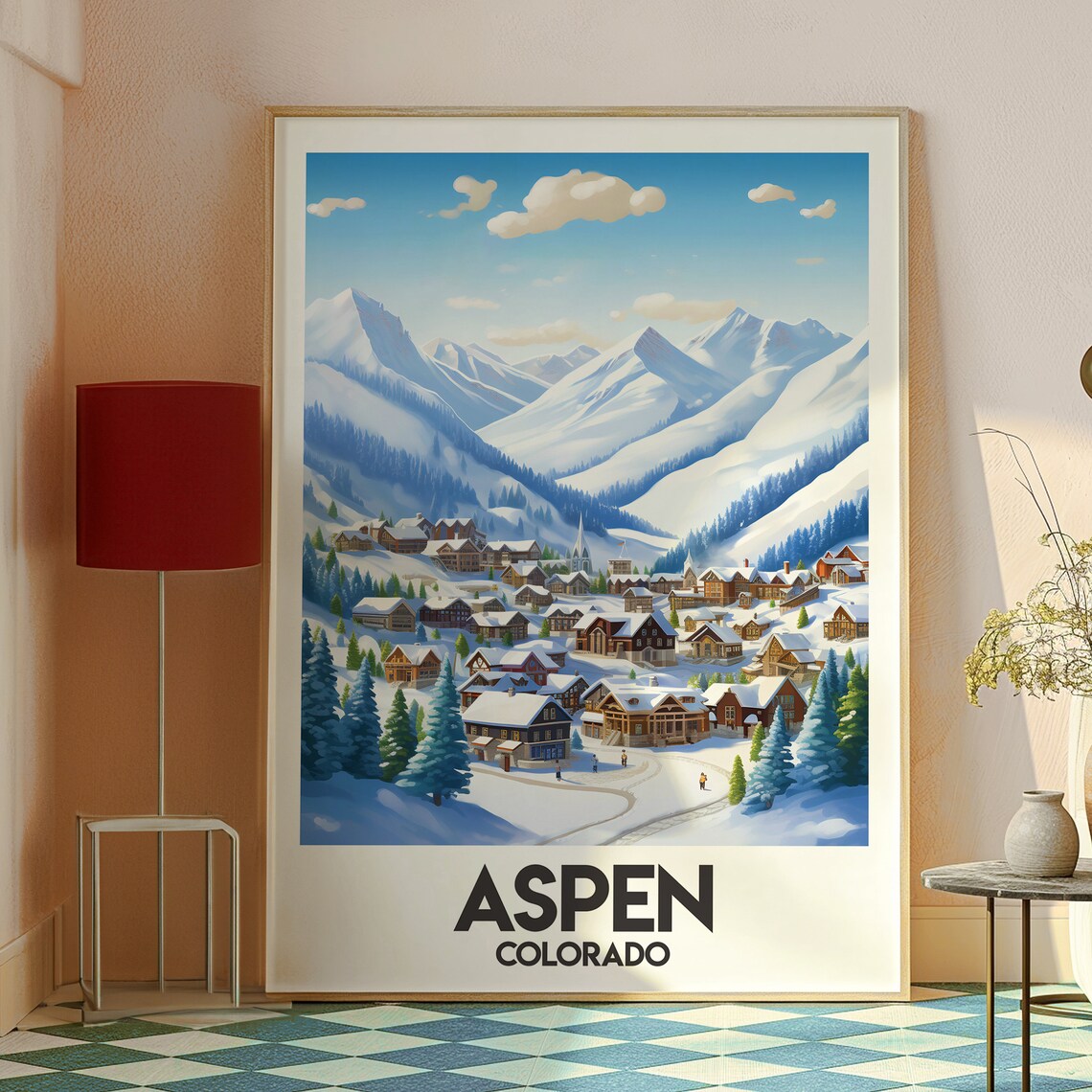 Aspen Colorado Snowy Ski Village Rocky Mountains Winter Travel Poster - Image 2