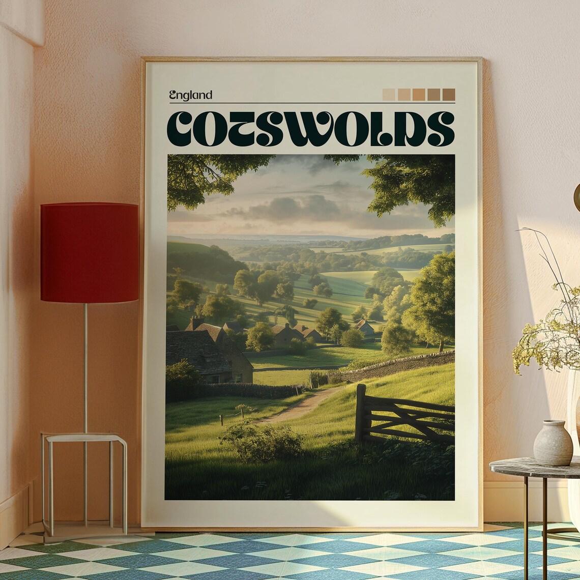 Cotswolds England Rolling Green Hills Country Village Travel Poster - Image 2