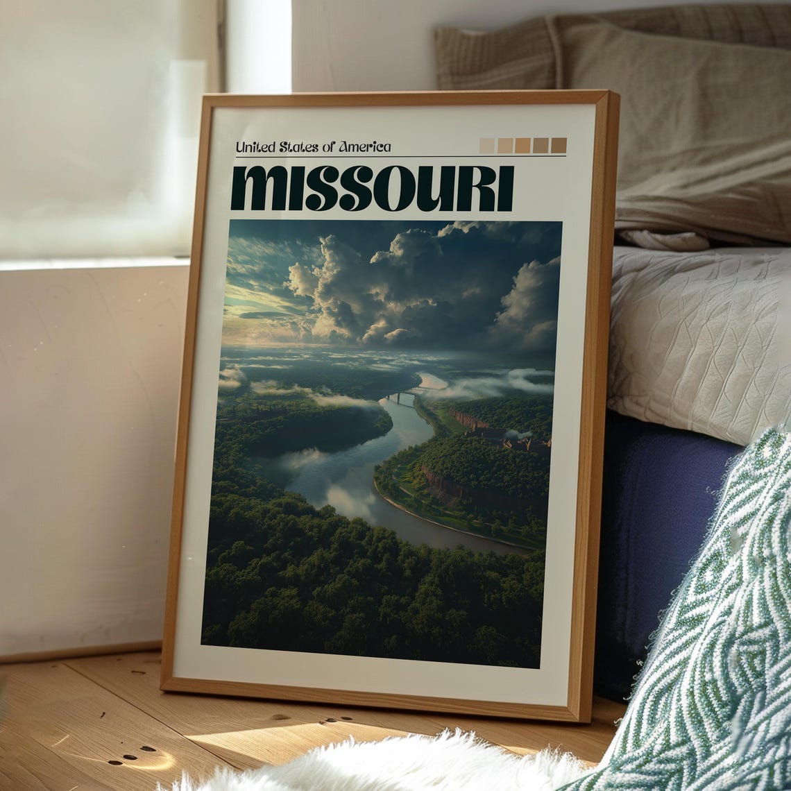 Missouri USA River Bend Forest Valley Aerial Clouds Art Poster - Image 3