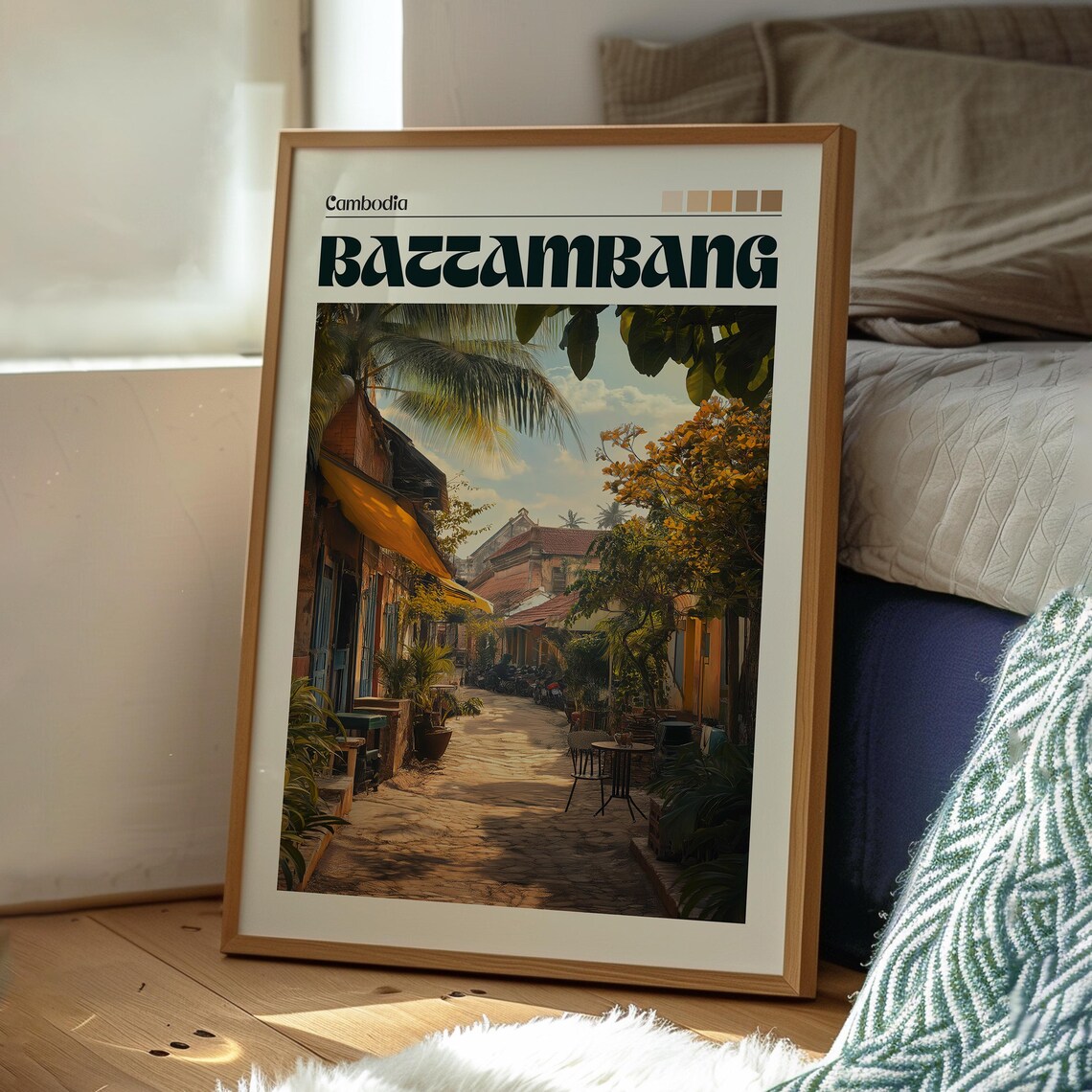 Battambang Cambodia Old Town Alley Street Cafe Travel Art Poster - Image 3