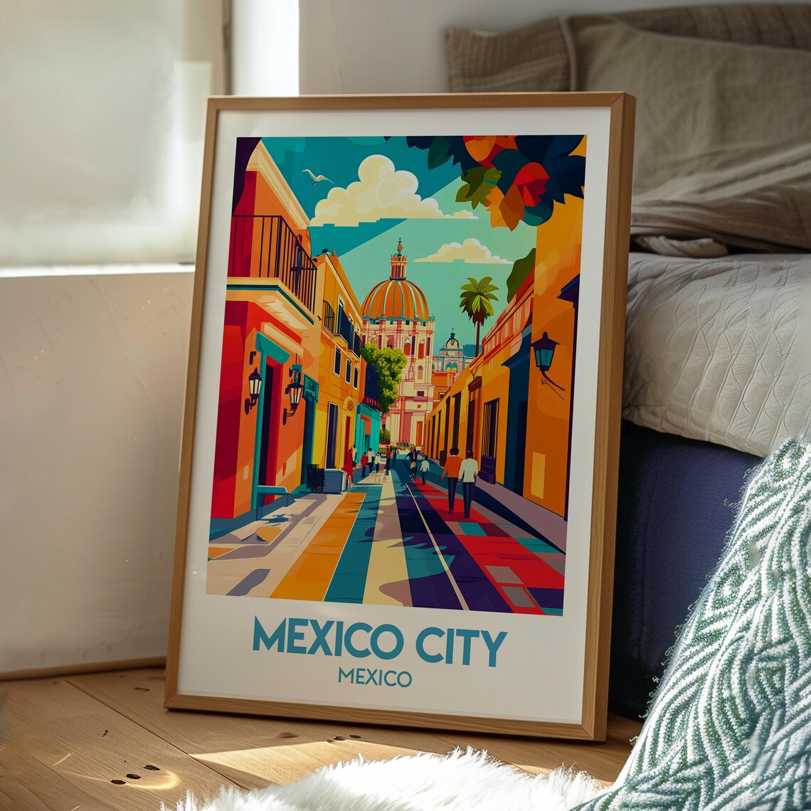 Mexico City Mexico Colorful Colonial Street Cathedral Dome Historic Travel Poster - Image 3