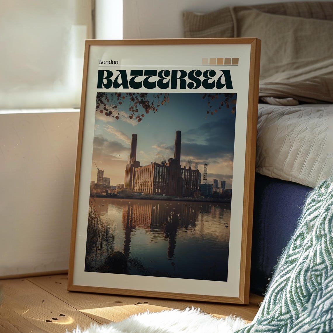 Battersea Power Station London Thames River Sunset Travel Poster - Image 3