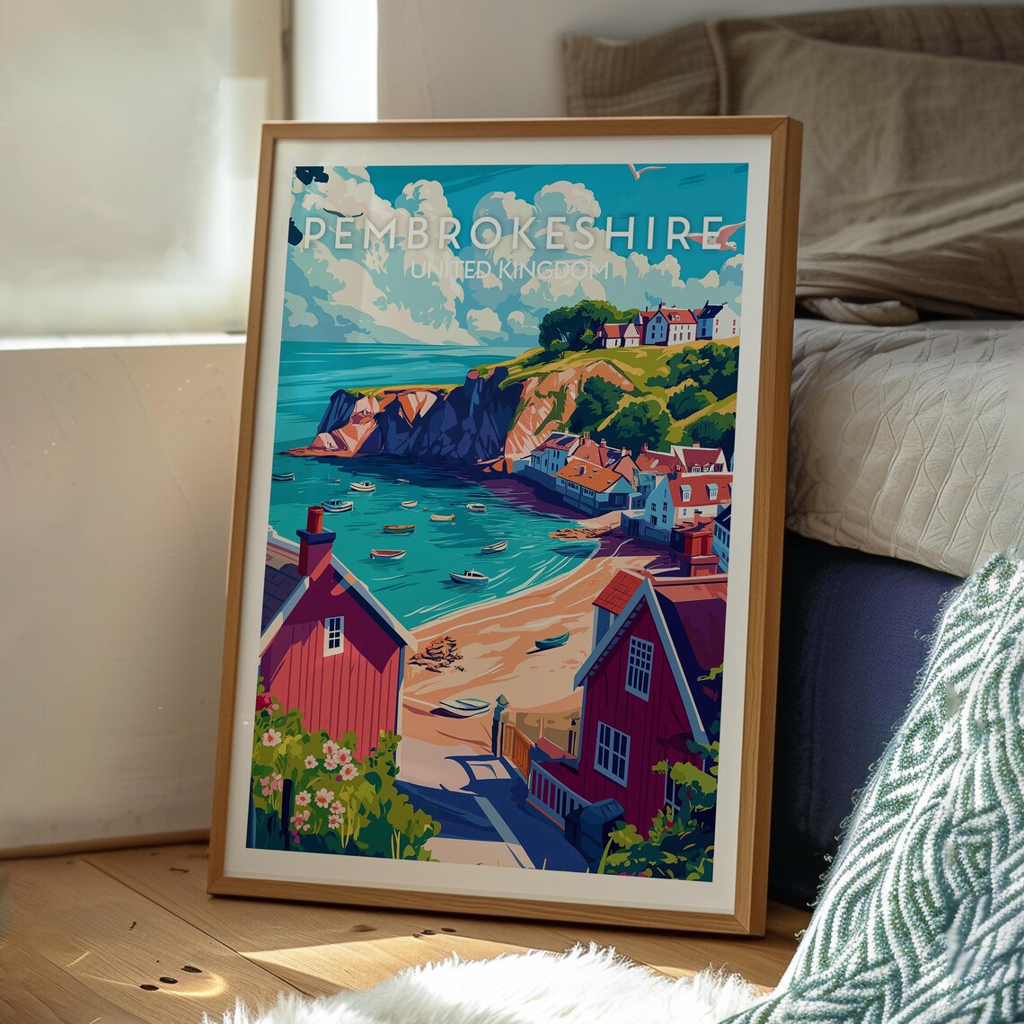 Pembrokeshire United Kingdom Coastal Village Harbor Beach Travel Poster - Image 3