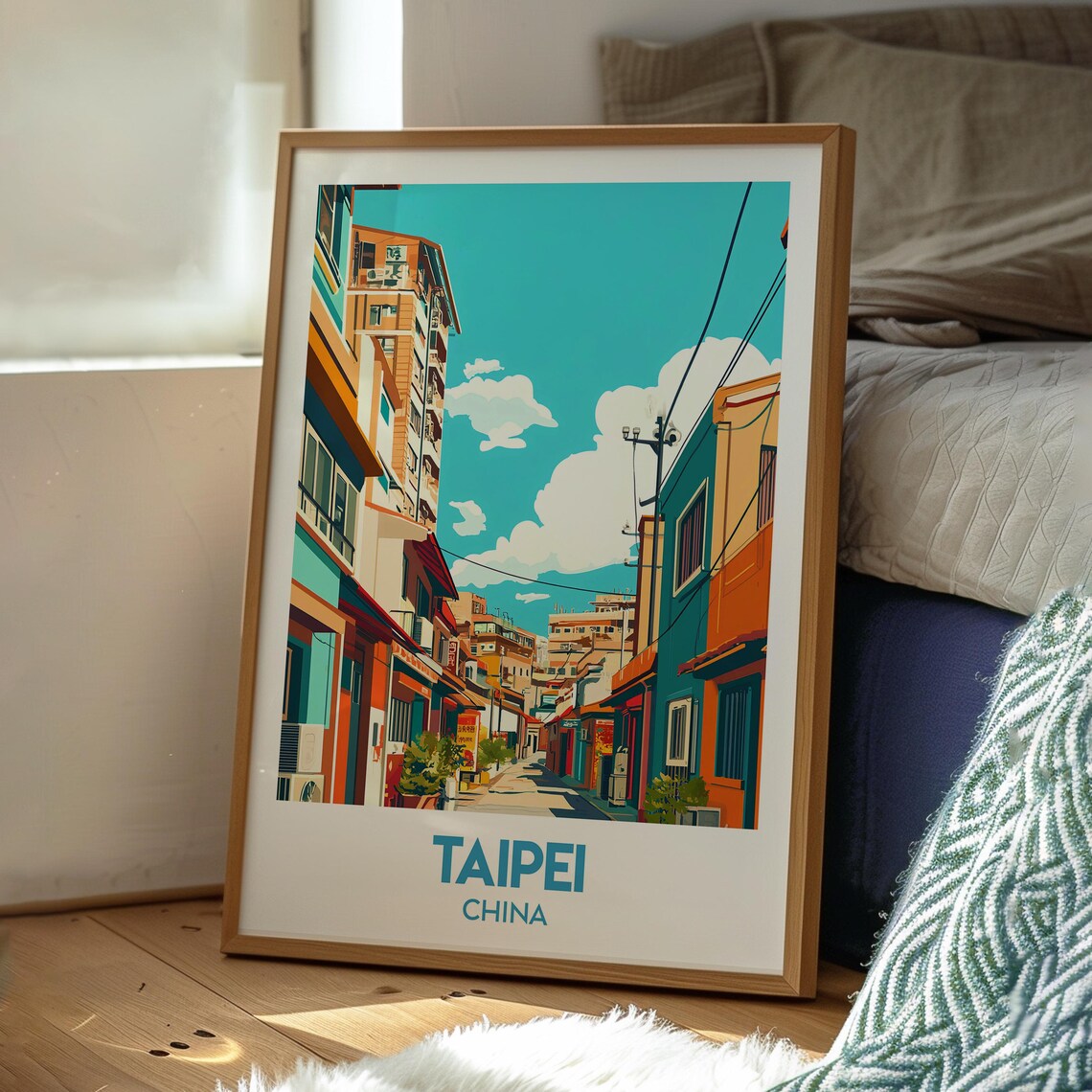 Taipei China Colorful City Street Neon Lights Travel Art Poster - Image 3