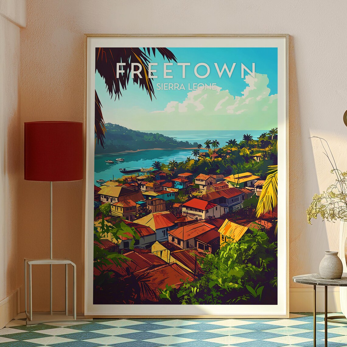 Freetown Sierra Leone Harbor Town Red Roofs Tropical Bay Travel Poster - Image 2