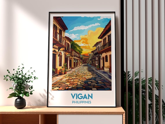 Vigan Philippines Cobblestone Calle Crisologo Sunset Travel Poster