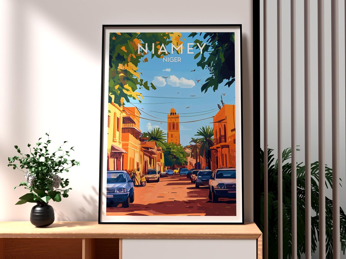 Niamey Niger Sunlit Street City Scene African Cityscape Travel Poster