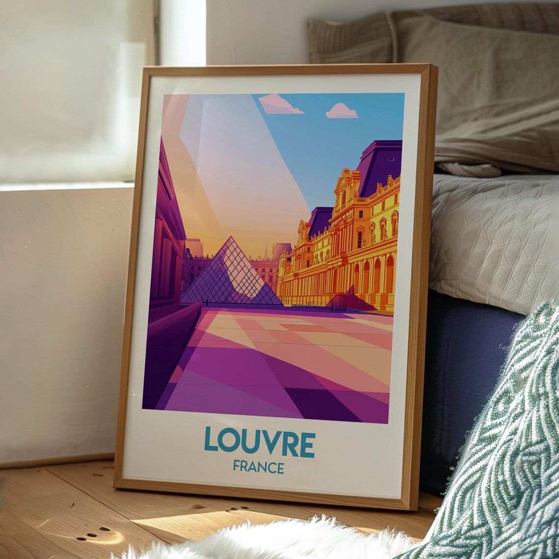 Louvre Museum Paris Glass Pyramid Sunset Courtyard Travel Poster - Image 3