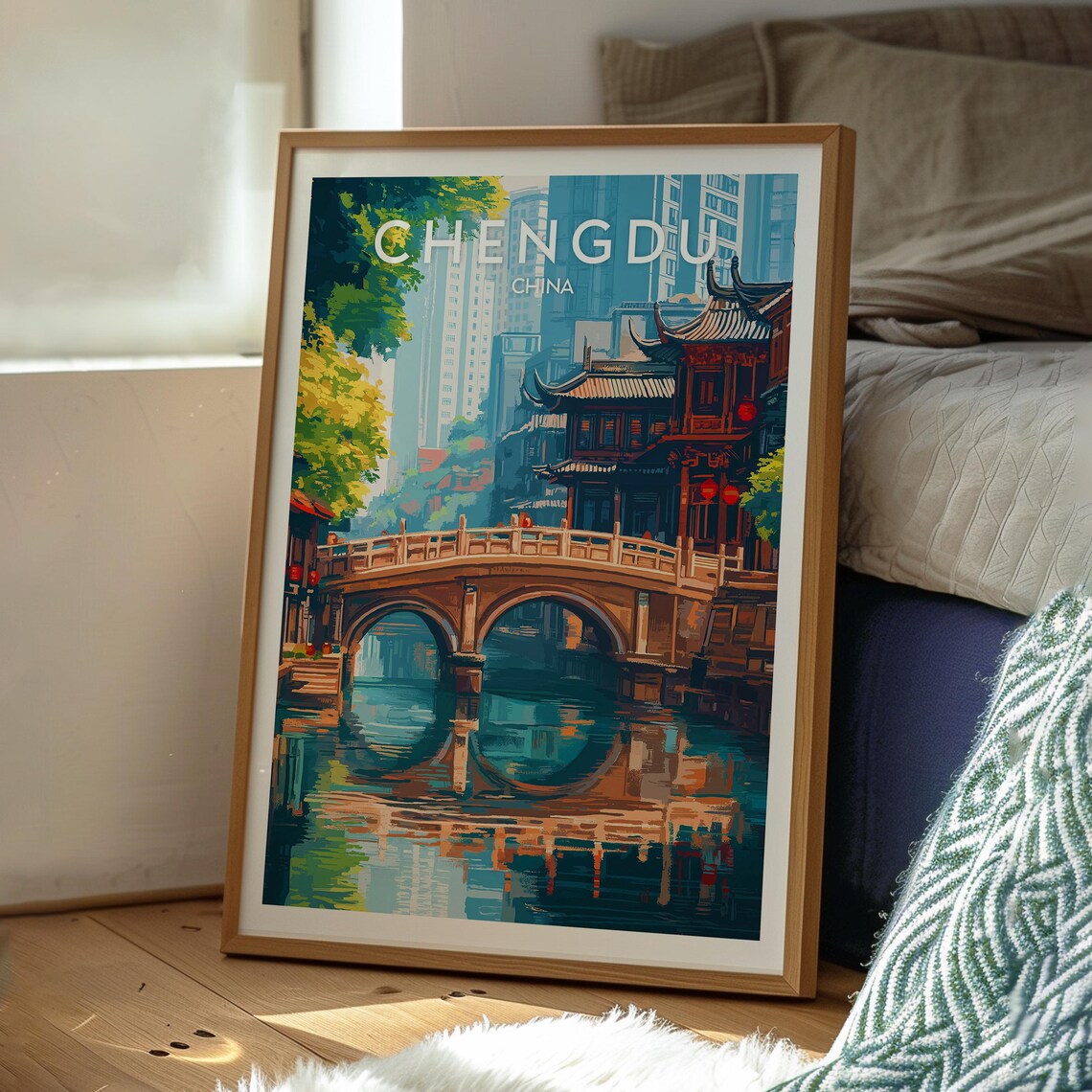Chengdu China Arched Stone Bridge Old Town Water Canal Poster - Image 3