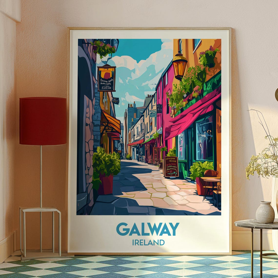 Galway Ireland Colorful Pub Street Lanterns and Bunting Poster - Image 2