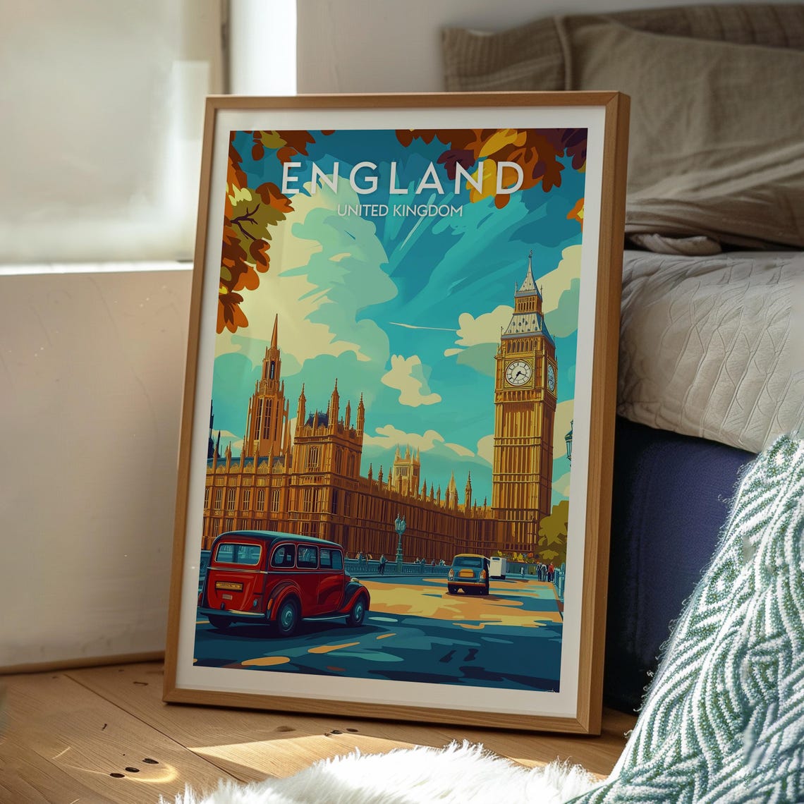 England Big Ben London Retro Travel Poster Parliament River Art - Image 3