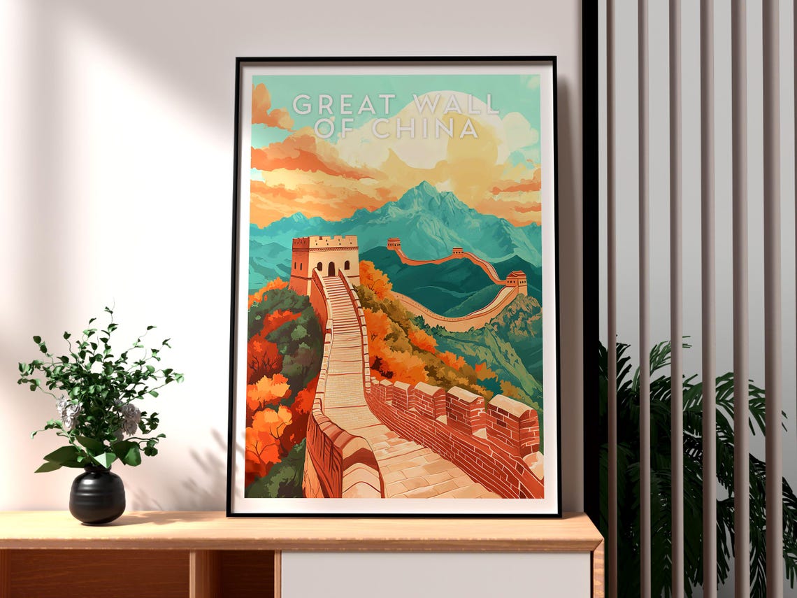 Great Wall of China Autumn Mountains Watchtower Trail Poster