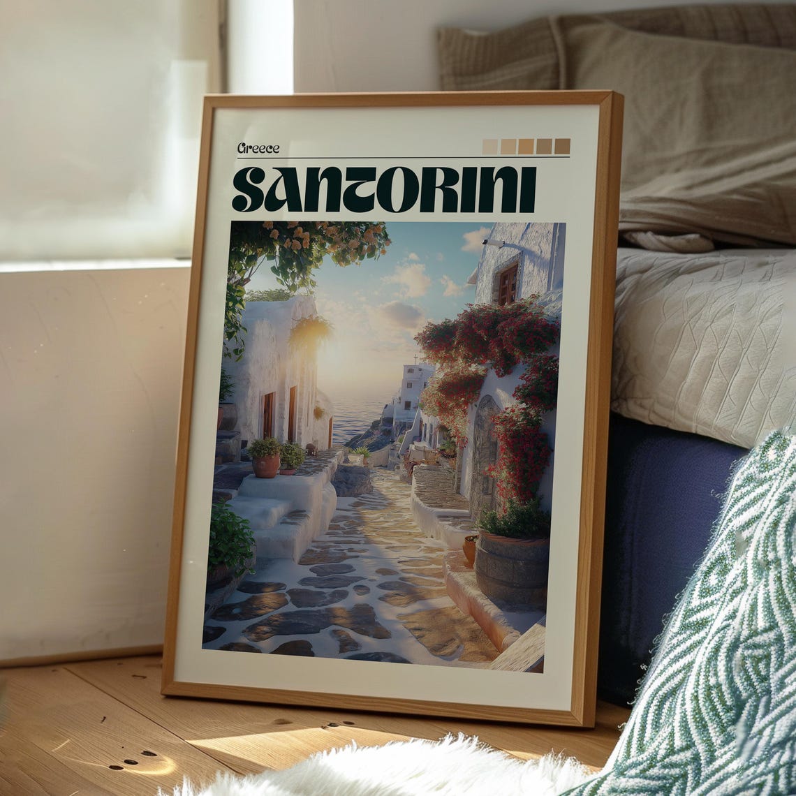 Santorini Greece Whitewashed Alley Aegean Sunset Vintage Travel Poster - Image 3