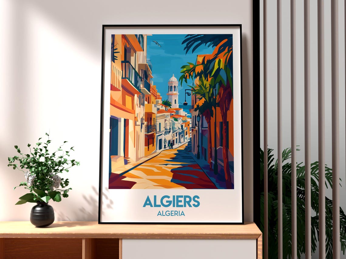 Algiers Algeria Sunlit Old Street Sea View Mediterranean Poster