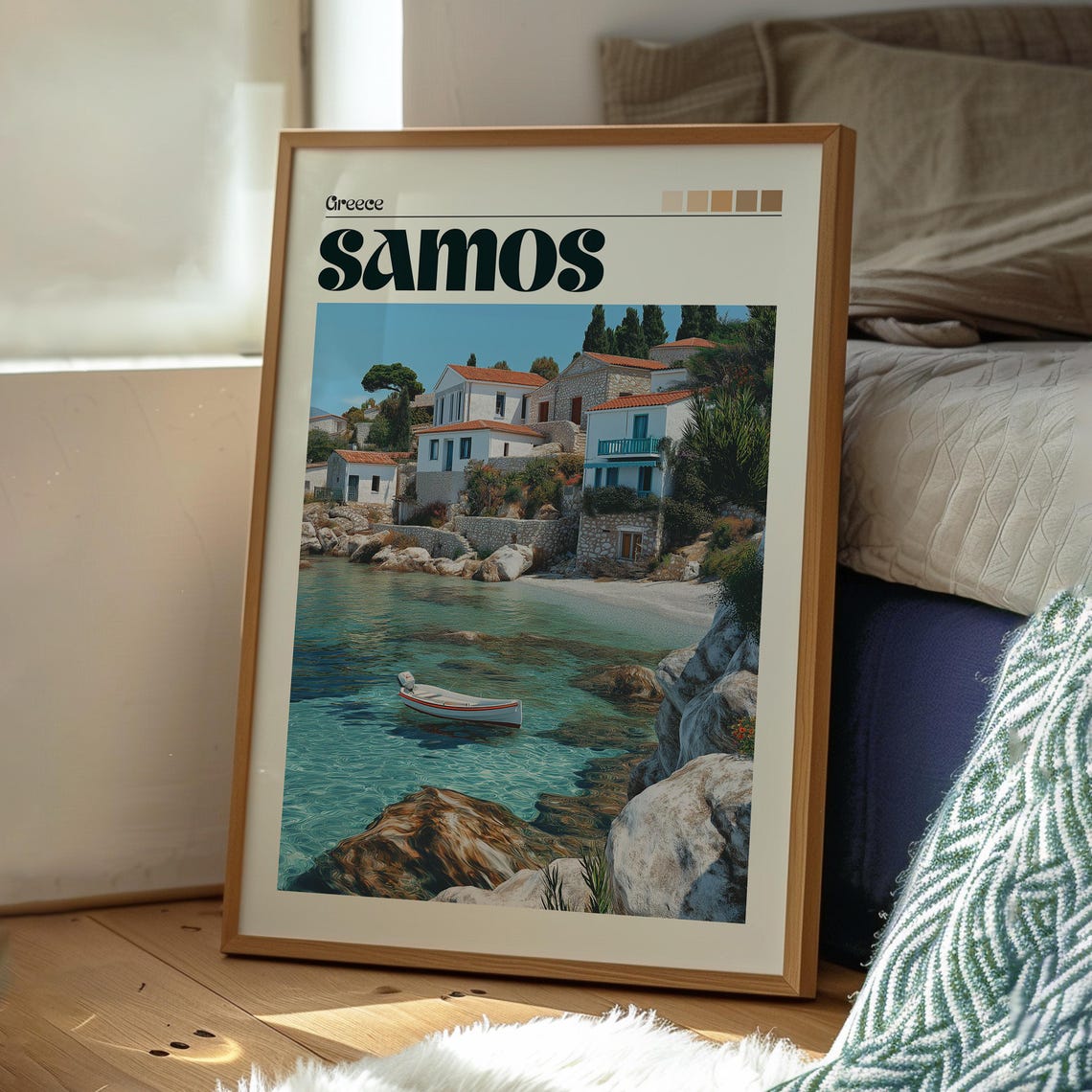 Samos Greece Whitewashed Village Turquoise Cove Vintage Travel Poster - Image 3