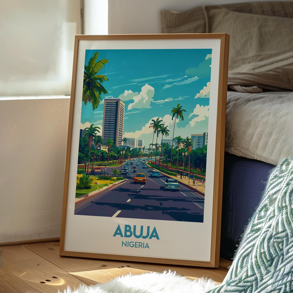 Abuja Nigeria Palm Fringed Capital Boulevard Retro Travel Poster - Image 3