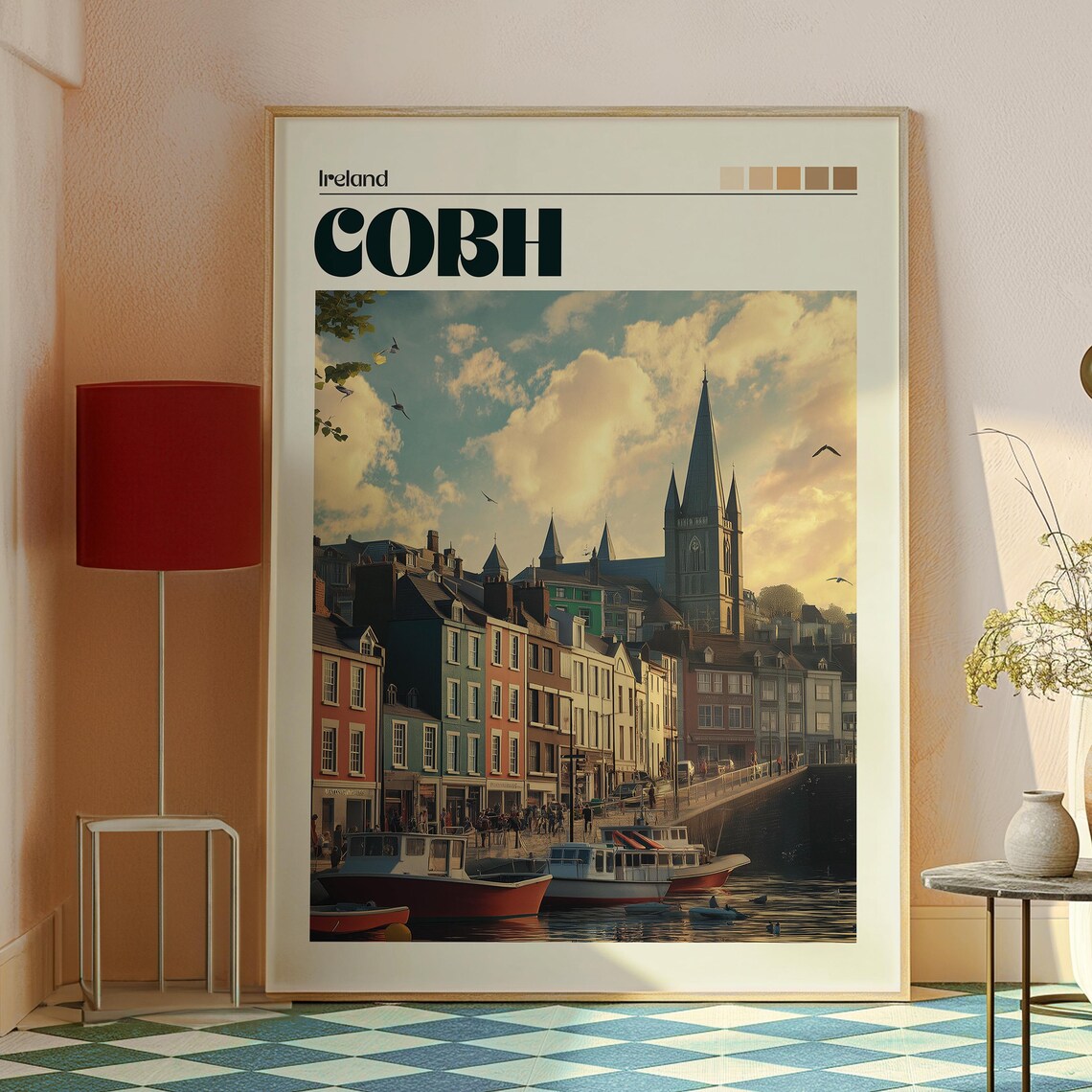 Cobh Ireland Colorful Harbor Houses Cathedral Spire Golden Hour Poster - Image 2