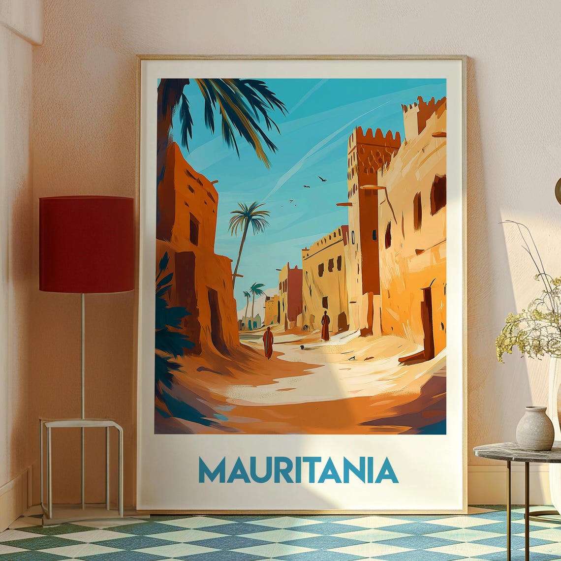 Mauritania Adobe Desert Street Palm Trees Sahara Travel Poster - Image 2