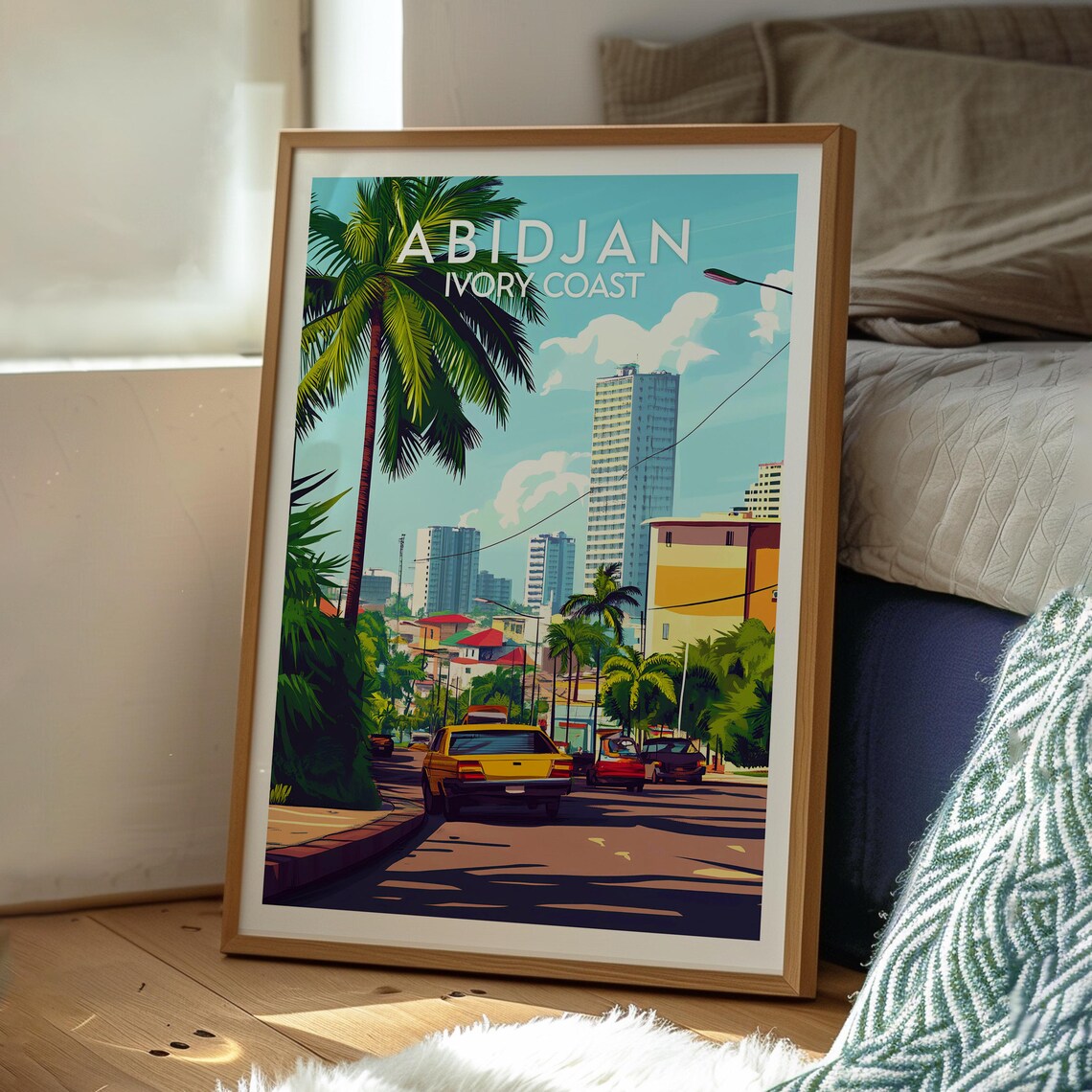 Abidjan Ivory Coast Retro Travel Street Palm City Scene Poster - Image 3