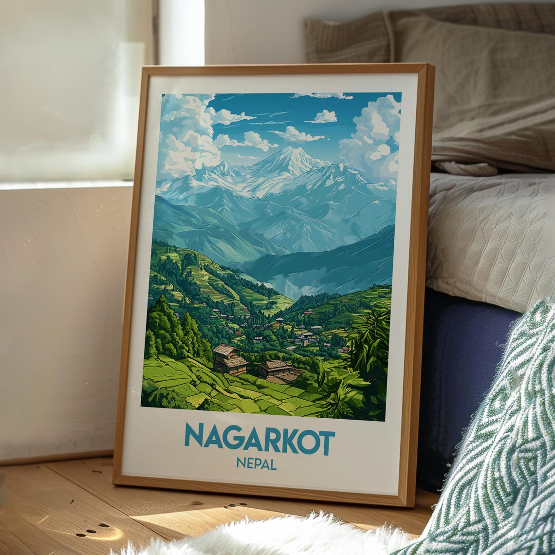 Nagarkot Nepal Terraced Hills Snow Peaks Retro Travel Poster - Image 3