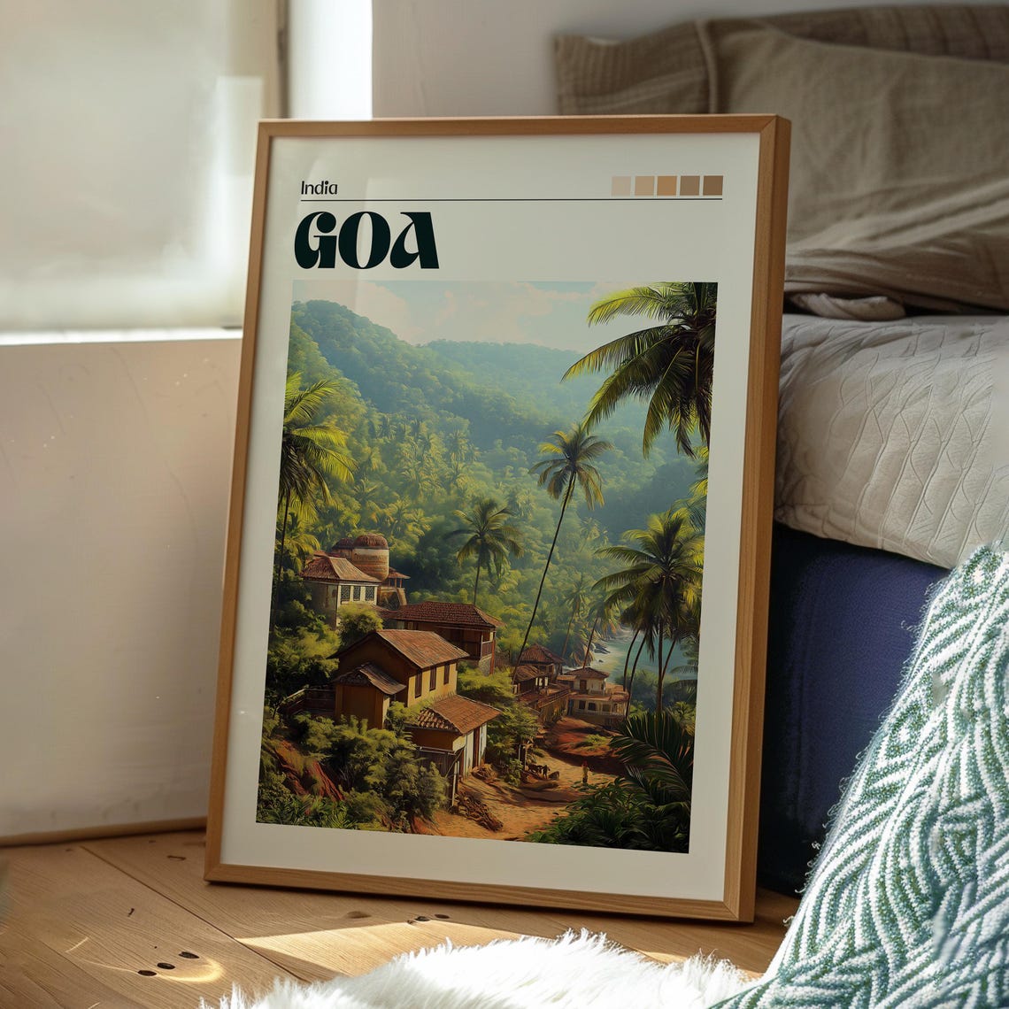 Goa India Tropical Hill Village Palms Red Roofs Travel Poster - Image 3