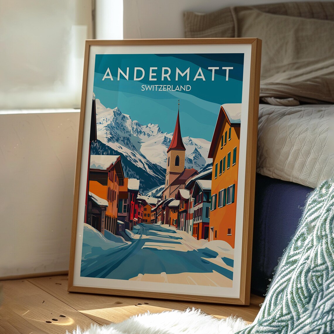 Andermatt Switzerland Snowy Alpine Street Winter Vintage Travel Poster - Image 3