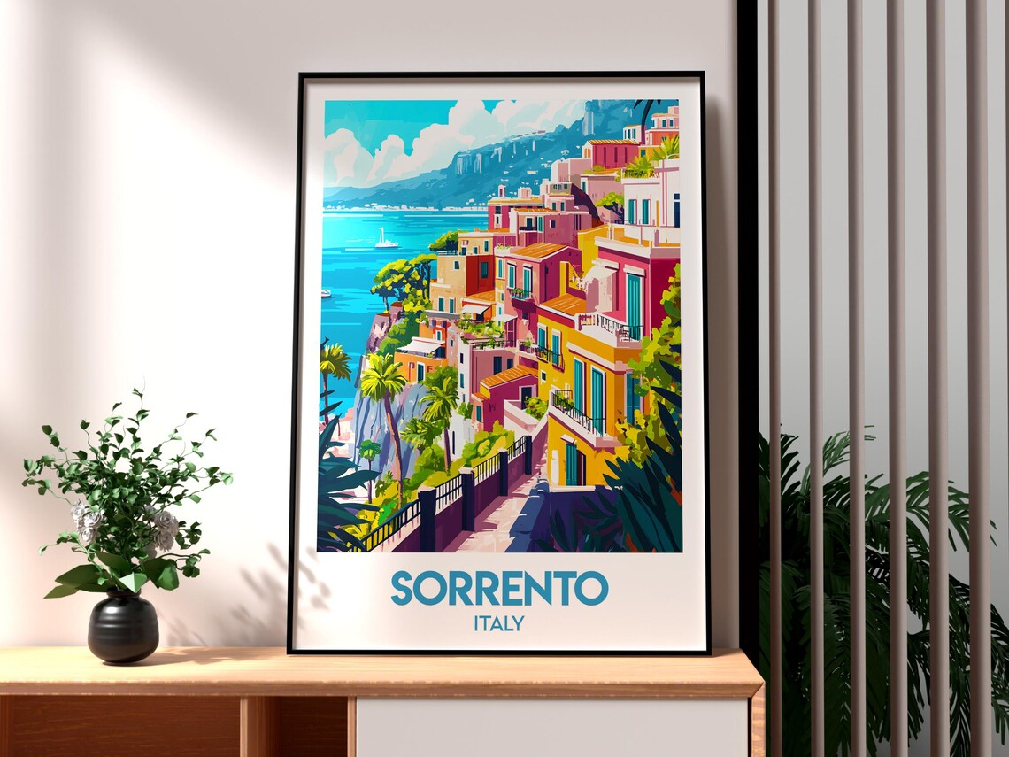 Sorrento Italy Cliffside Seaside Old Town Retro Travel Poster