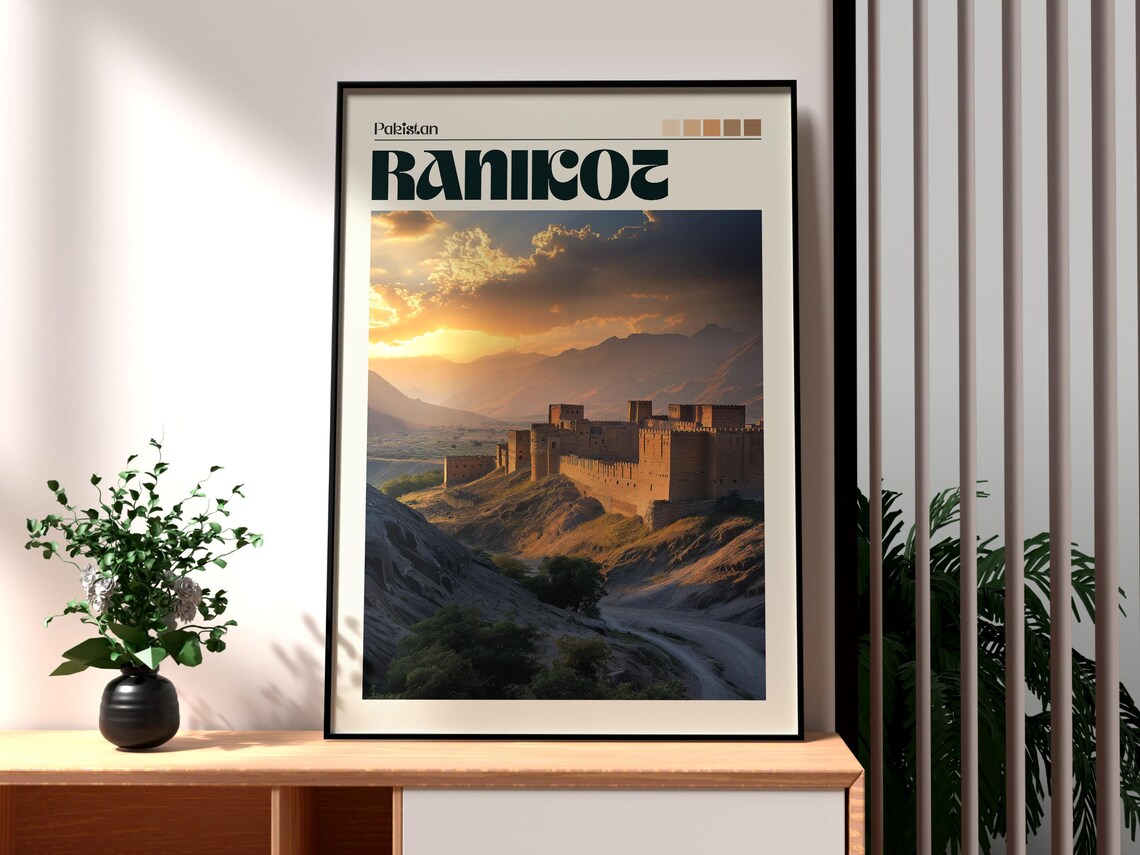 Ranikot Pakistan Ancient Fort Walls Sunset Retro Travel Poster