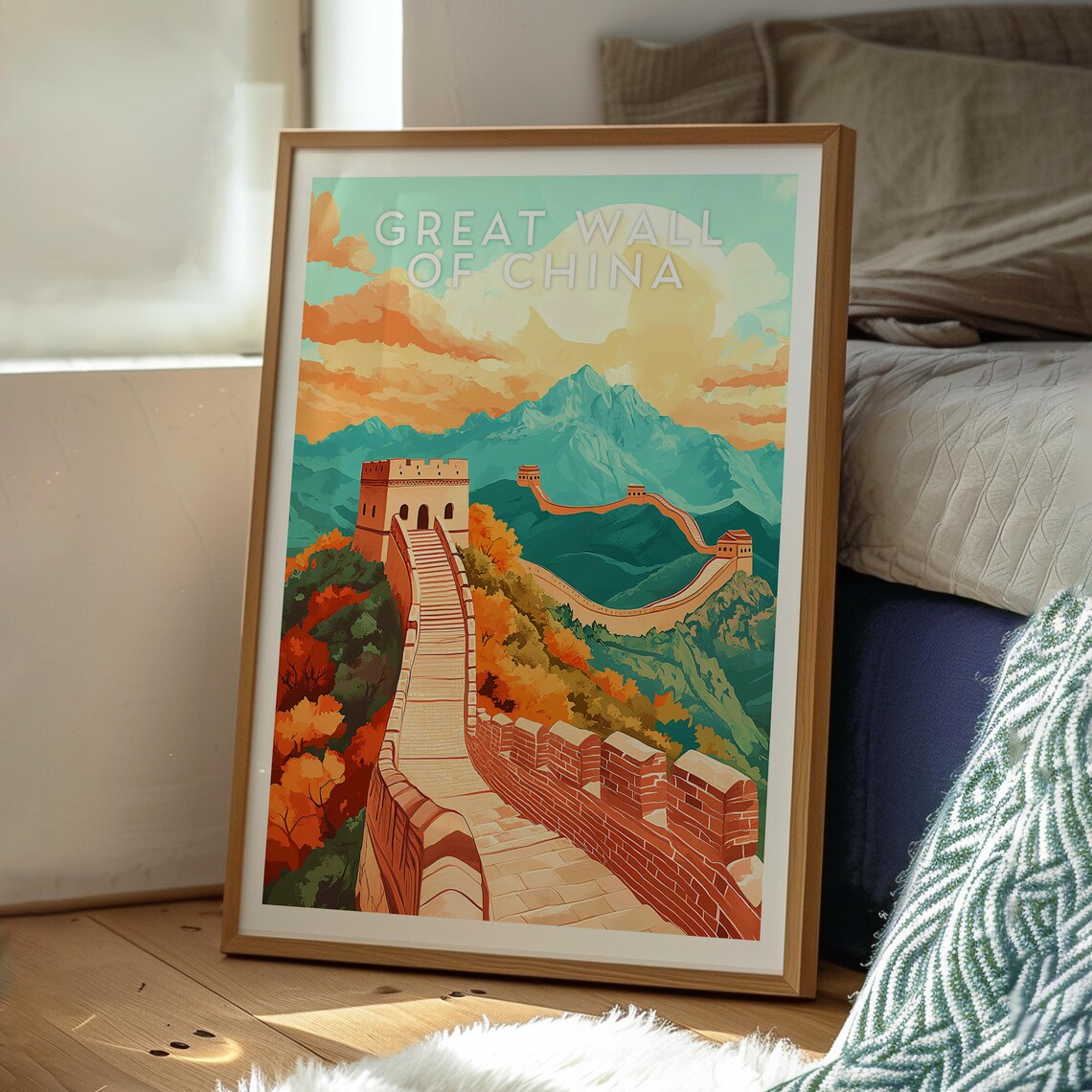 Great Wall of China Autumn Mountains Watchtower Trail Poster - Image 3