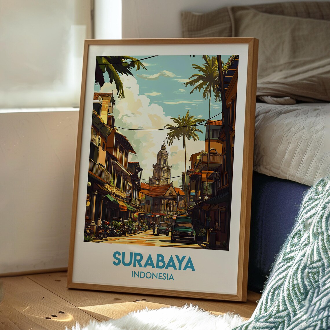 Surabaya Indonesia Old Town Street Colonial Church Travel Poster - Image 3