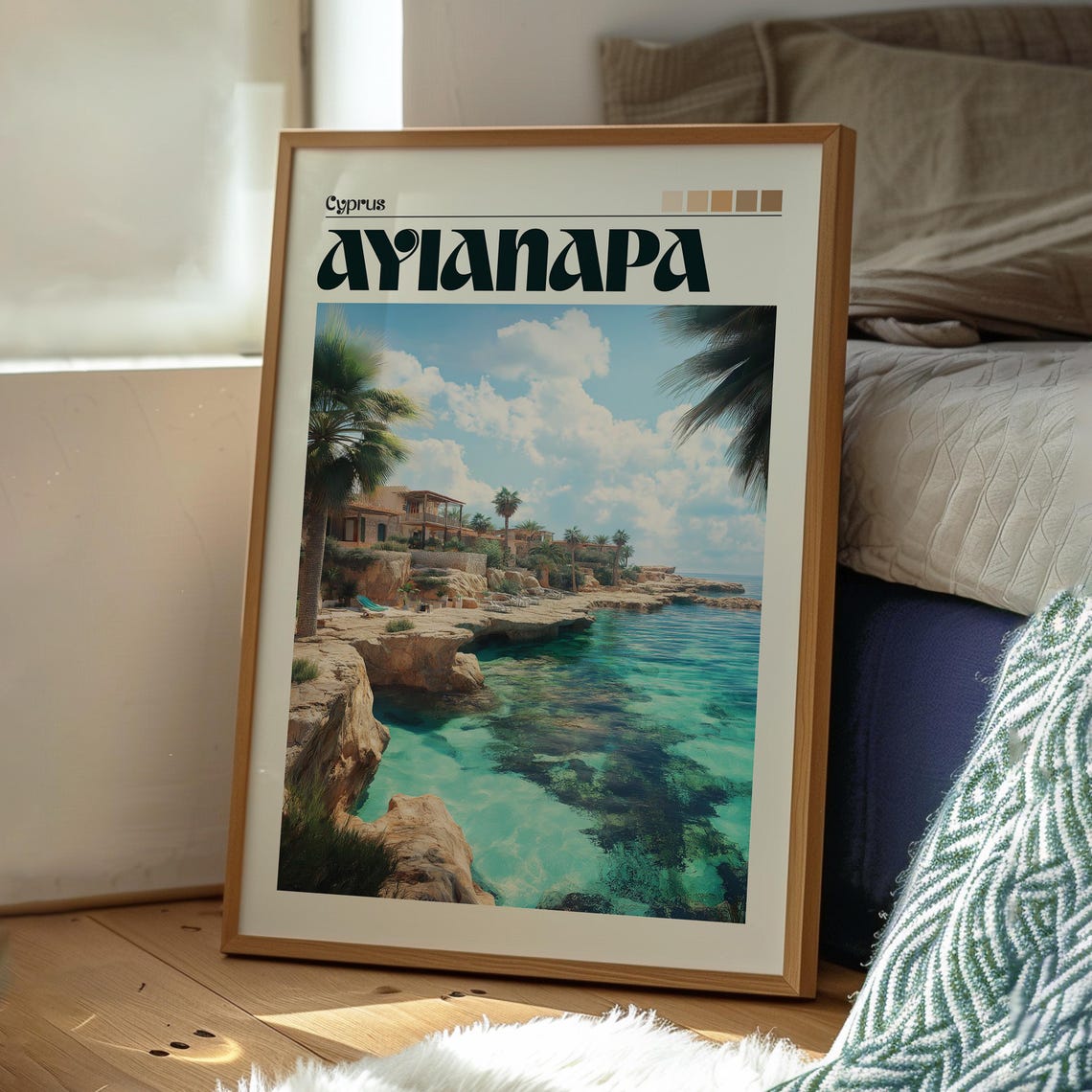 Ayia Napa Cyprus Rocky Cove Turquoise Water Vintage Travel Poster - Image 3