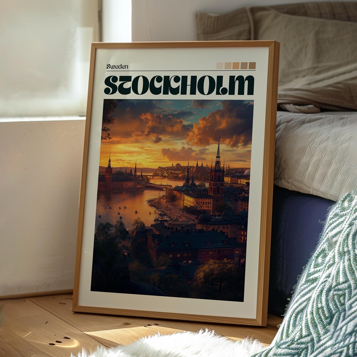 Stockholm Sweden Old Town Harbor Sunset City Skyline Travel Poster - Image 3