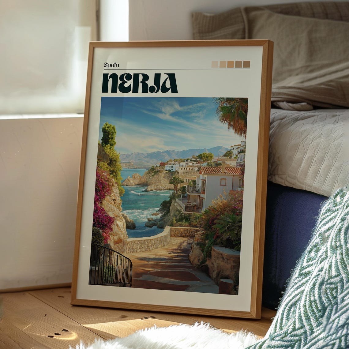 Nerja Spain Costa Del Sol Cliffside Cove Vintage Travel Poster - Image 3