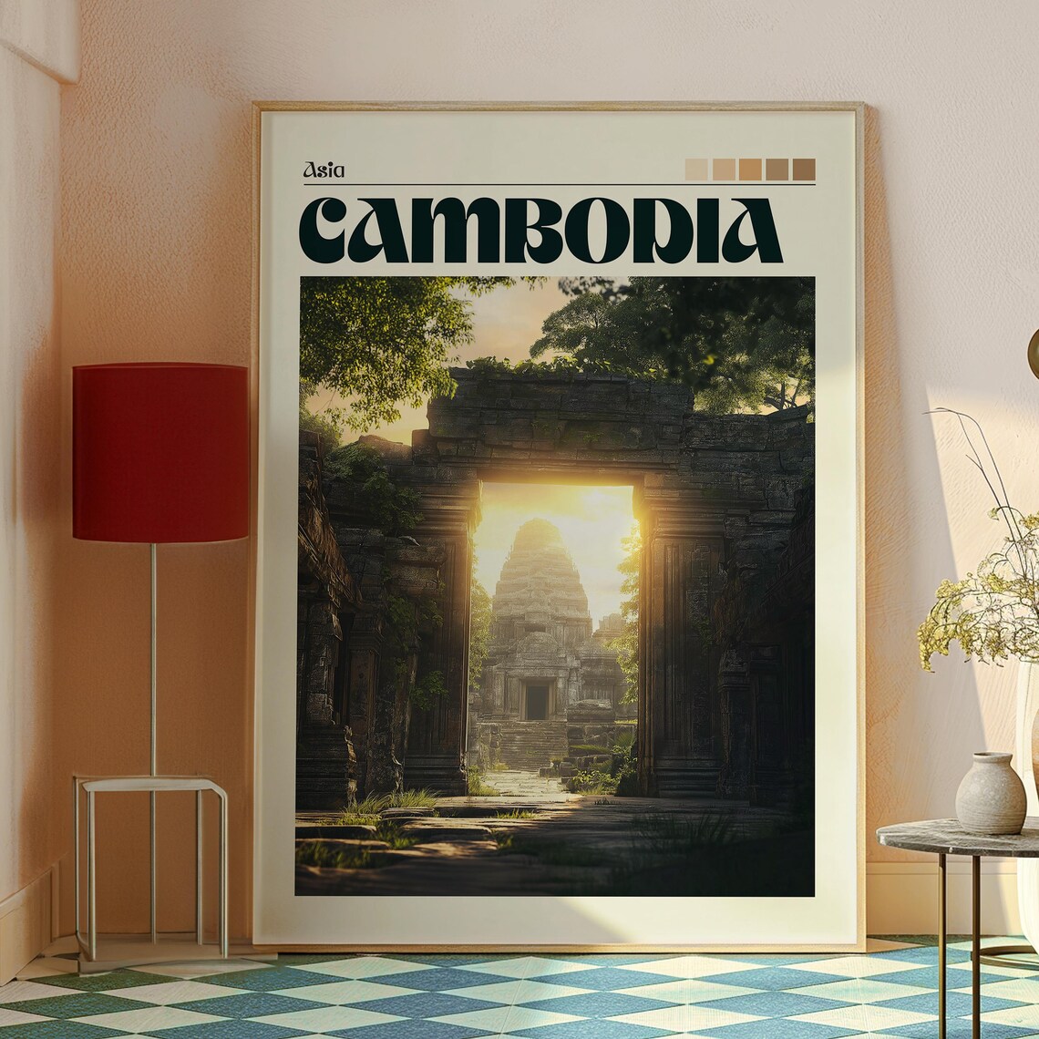 Cambodia Asia Ancient Stone Temple Gate Sunset Glow Travel Poster - Image 2