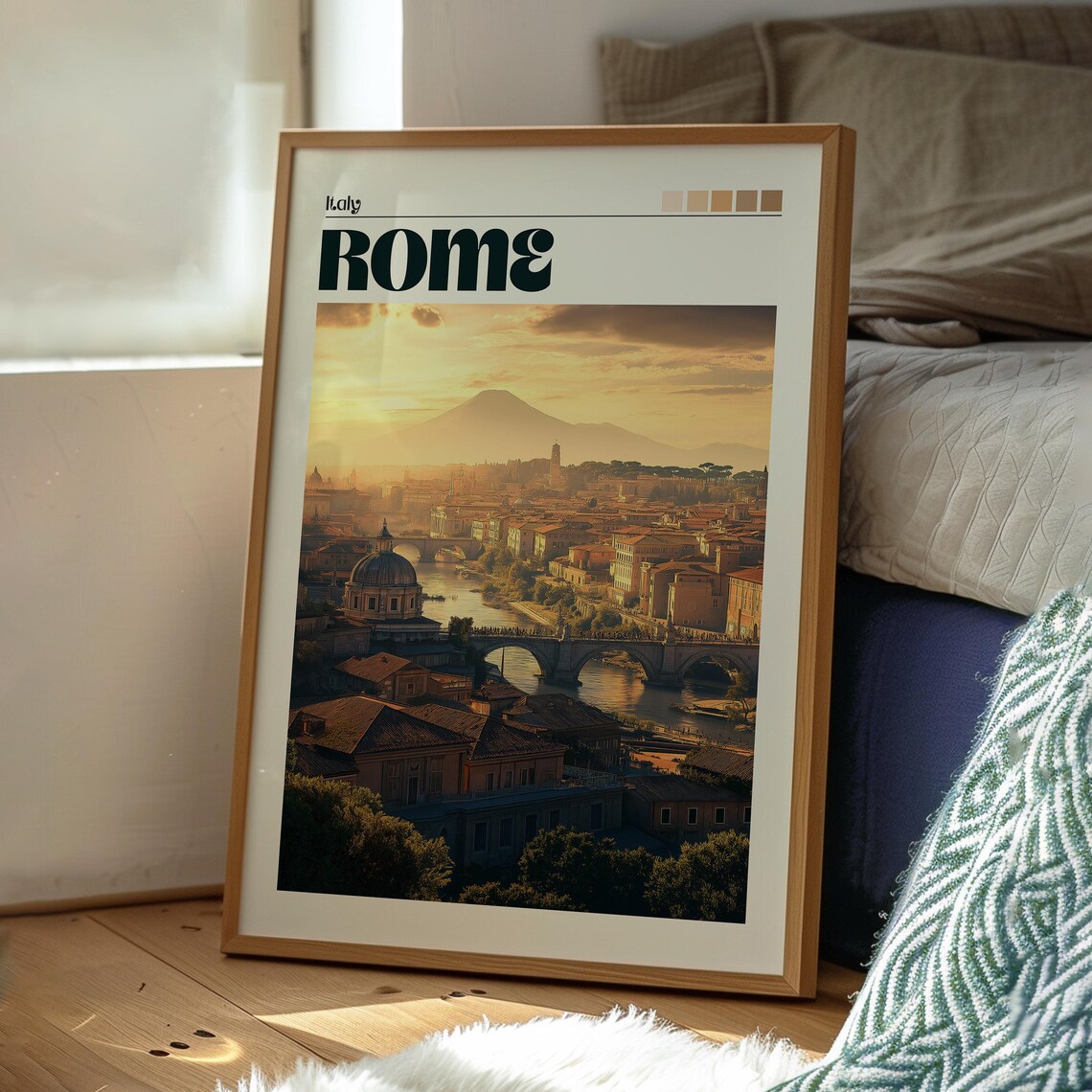 Rome Italy Sunset Cityscape River Bridges Domes Vintage Poster - Image 3