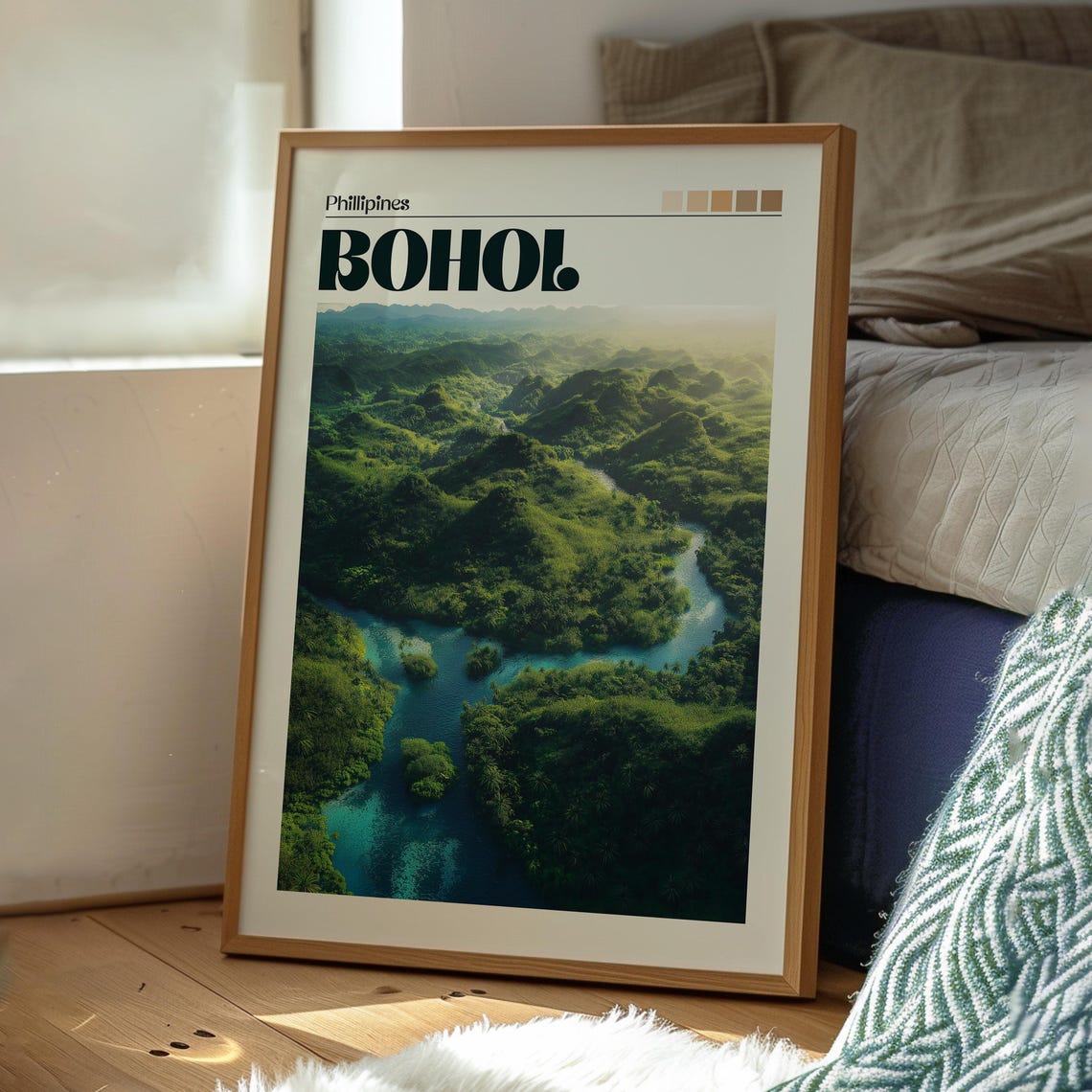 Bohol Philippines Green Hills Winding River View Travel Poster - Image 3