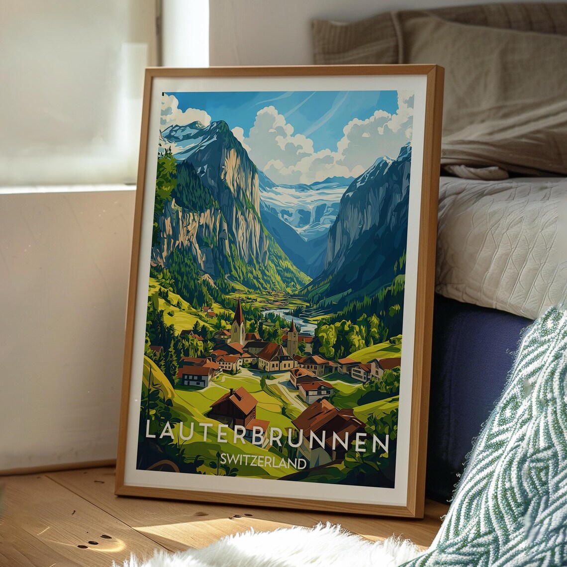 Lauterbrunnen Switzerland Alpine Valley Village Peaks Travel Poster - Image 3