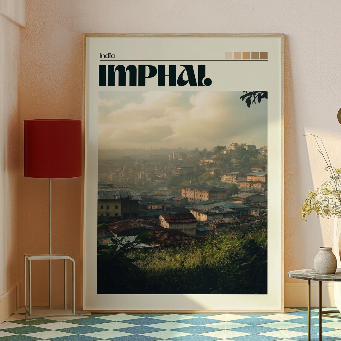 Imphal India Hill Town Dawn Rooftops Cityscape Travel Poster - Image 2