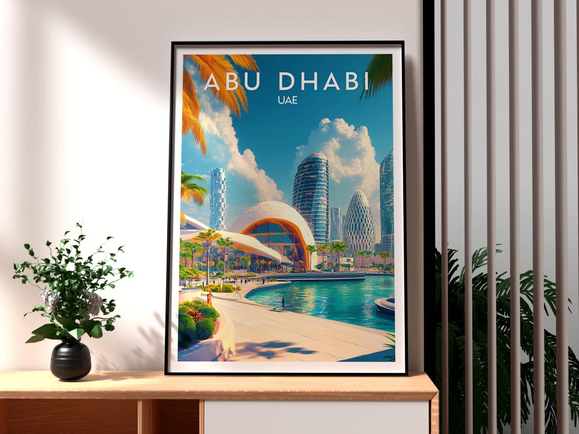 Abu Dhabi UAE Waterfront Promenade Skyline Cityscape Travel Poster