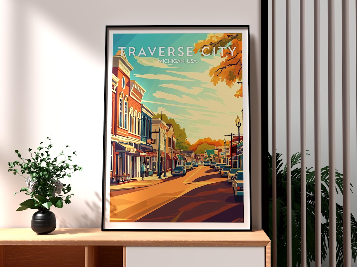 Traverse City Michigan USA Downtown Main Street Travel Poster