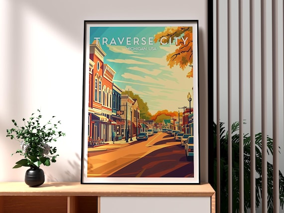 Traverse City Michigan USA Downtown Main Street Travel Poster