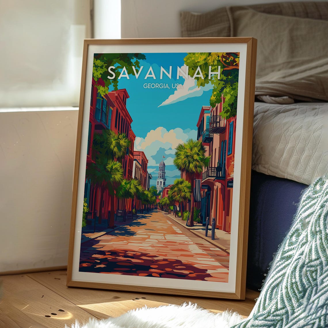 Savannah Georgia Historic Palm Lined Southern Street Scene Poster - Image 3