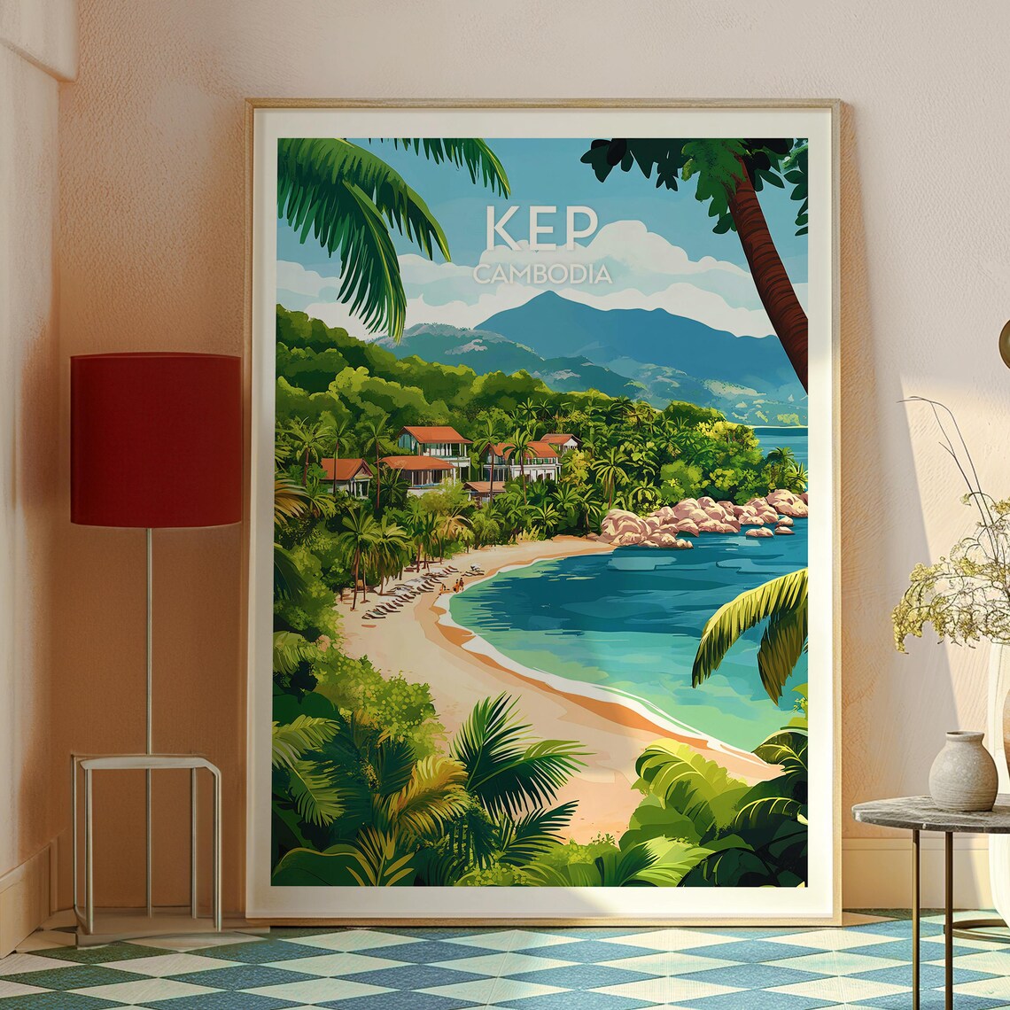 Kep Cambodia Tropical Beach Cove Palm Trees Bay Travel Poster - Image 2