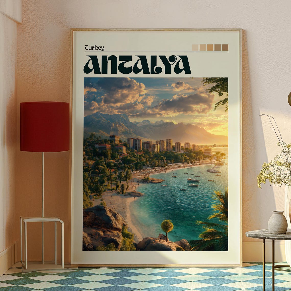 Antalya Turkey Beach City Mountain Sunset Vintage Travel Poster - Image 2