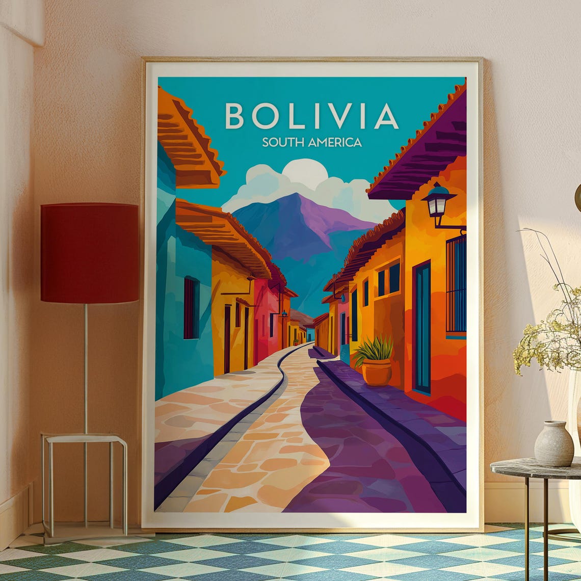 Bolivia Colorful Old Town Street Mountain Scenic Travel Poster - Image 2