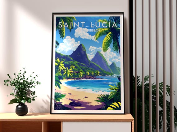 Saint Lucia Print Caribbean Wall Art Travel Poster Beach St