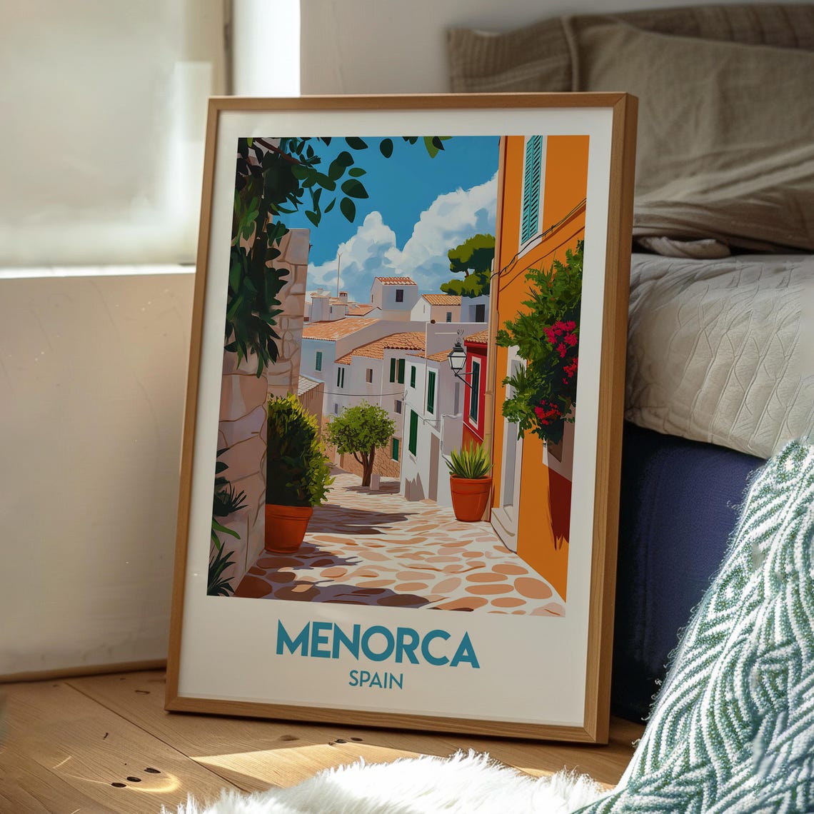 Menorca Spain Old Town Cobbled Street Balearic Island Travel Poster - Image 3