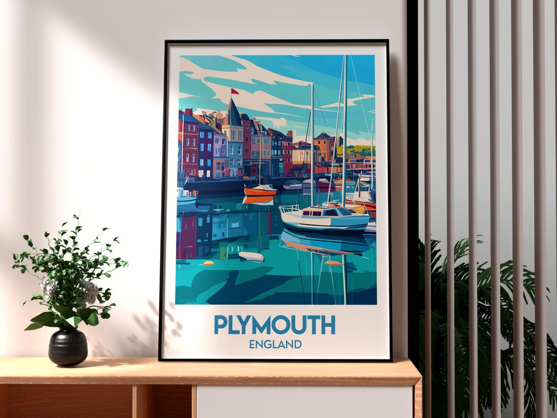 Plymouth Devon Coast Harbour Travel Poster