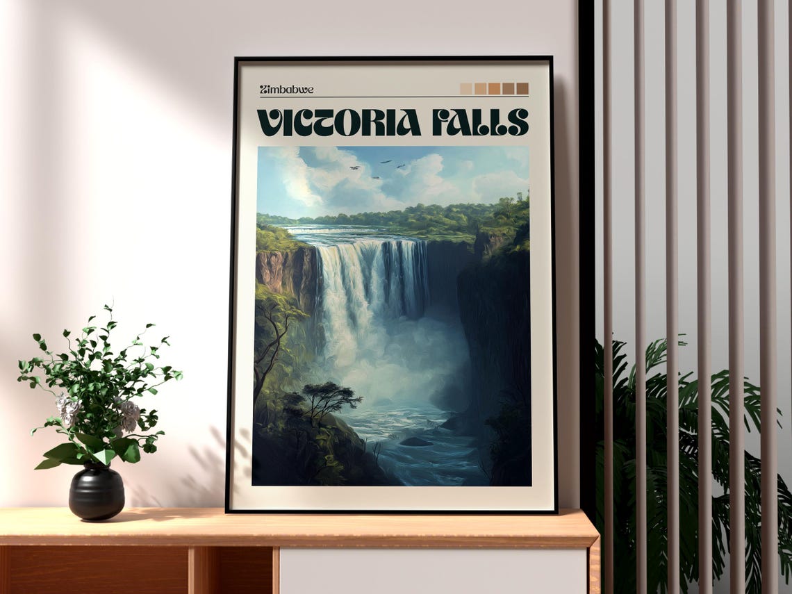 Victoria Falls Zimbabwe Waterfall Gorge Mist Nature View Art Poster